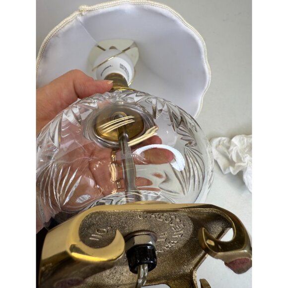 Waterford Cut Crystal Table Lamp with Solid Brass Footed Base + Shade - Picture 8 of 16